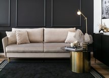 Volio three-seater sofa, hydrophobic velvet, gold legs