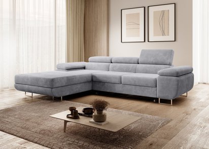 Ganta L-shaped corner sofa with sleeping function and Poso 55 container, left-hand corduroy