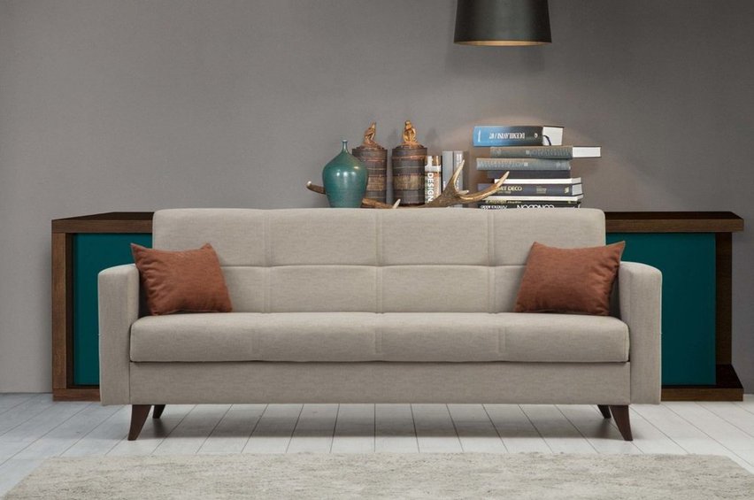 Desizes three-seater sofa with armrests, beige