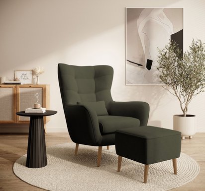 Vence Castel 39 velvet easy-clean armchair with footrest