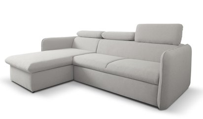 Corner sofa with sleeping function Paladia gray with a container in easy-cleaning velvet fabric, black legs, left-hand side