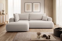 Ovo II L-shaped corner sofa with sleeping function Castel 04 with side and container, easy-to-clean velvet, left-hand