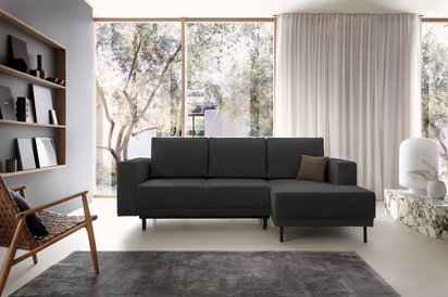 Rodario mini dark gray corner sofa with sleeping function with right-hand corduroy container