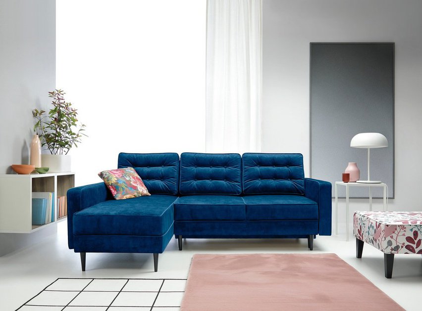 Corner sofa with sleeping function Juttic 227 cm (Fabric: Riviera 81, Legs: Black, Side: Left)