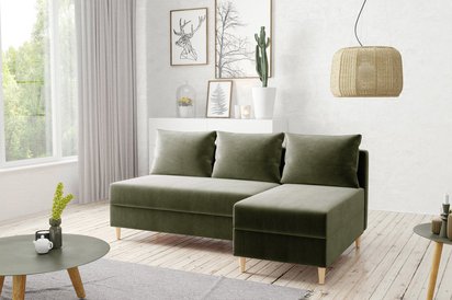 Corner sofa with sleeping function Suspla L-shaped with container universal Kronos 46 velour