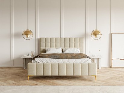 Upholstered bed 160x200 cm Szejlo with container, metal frame Raven 28 chenille