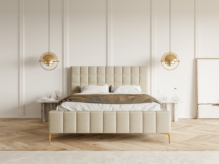 Upholstered bed 160x200 cm Szejlo with container, metal frame Raven 28 chenille