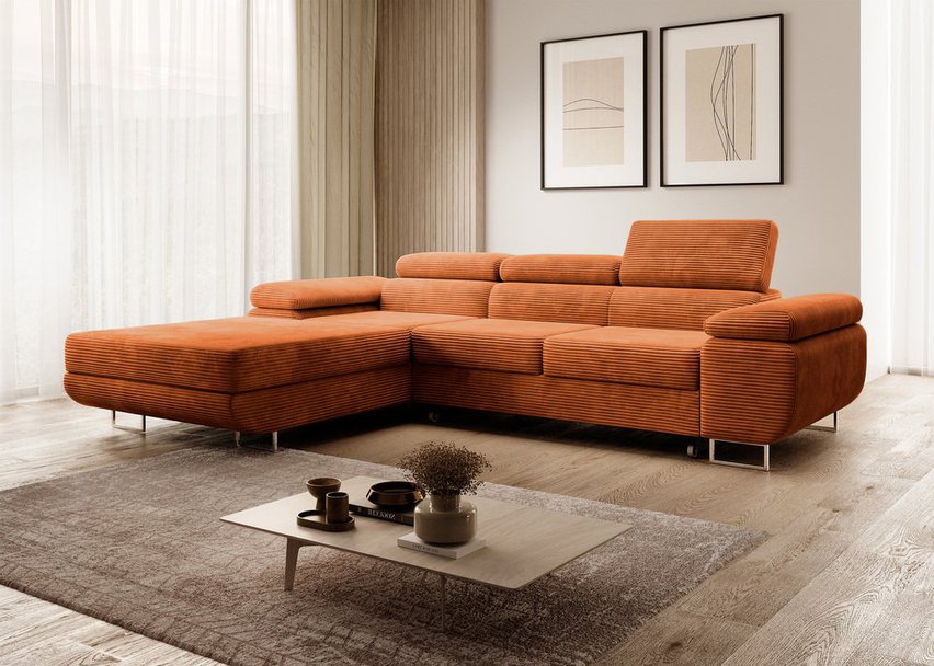 Ganta L-shaped corner sofa with sleeping function with Poso 40 container, left-hand corduroy