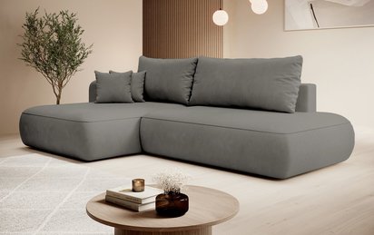 Foggi Magic Velvet 2241 L-shaped corner sofa with sleeping function with a container in hydrophobic velor fabric, left-hand side