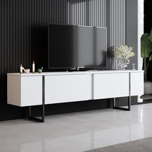 Steelaris TV cabinet on black metal legs, white