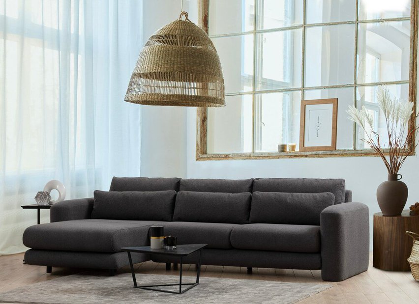 Bellines L-shaped left-hand corner sofa in dark gray boucle fabric