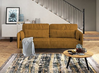 Spider three-seater sofa bed mustard hydrophobic velvet