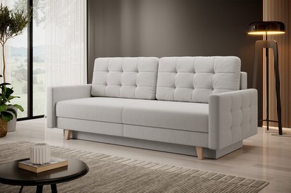 Verat three-seater sofa bed with storage, grey velvet, easy to clean