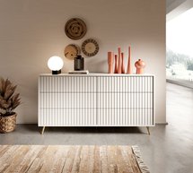 Bello six-drawer white chest of drawers with gold legs