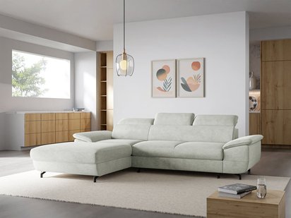 Corner sofa with sleeping function Lambo L-shaped Castel 80 with container, black legs, left-hand side