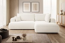 Ovo II L-shaped corner sofa with sleeping function Abriamo 04 with side panel and right-hand boucle container