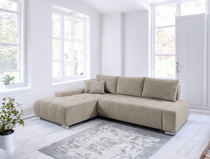 Corner sofa with sleeping function Magliano L-shaped with storage, dark beige corduroy, left-hand side