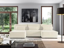 Moduliano U-shaped corner sofa with sleeping function with storage, universal cream corduroy