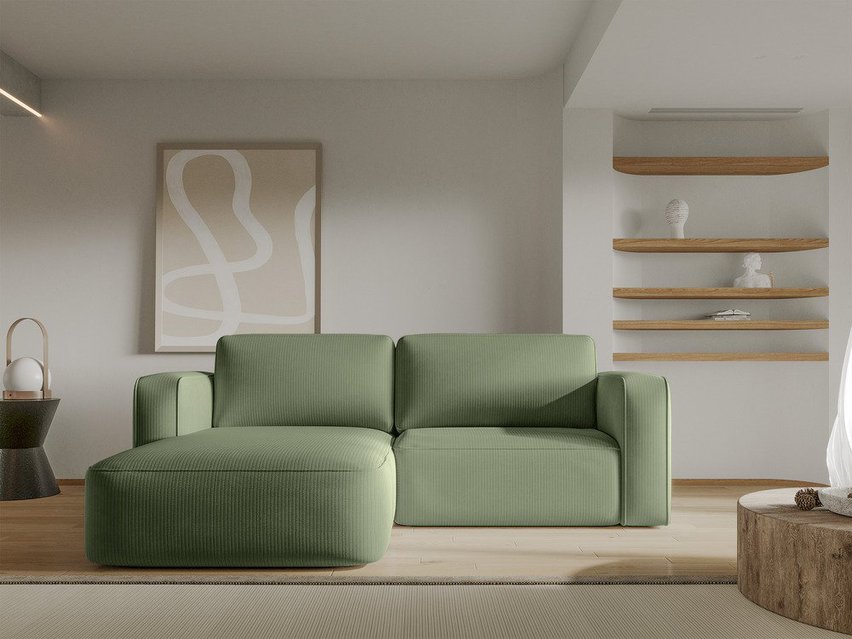 Bissari L-shaped left-hand corner sofa with sleeping function with Perla 55 corduroy container