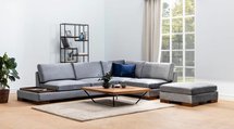 Kouter L-shaped grey corner sofa with pouf, right side