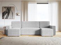 Copertino U-shaped corner sofa with sleeping function with storage, universal, light gray, hydrophobic velvet