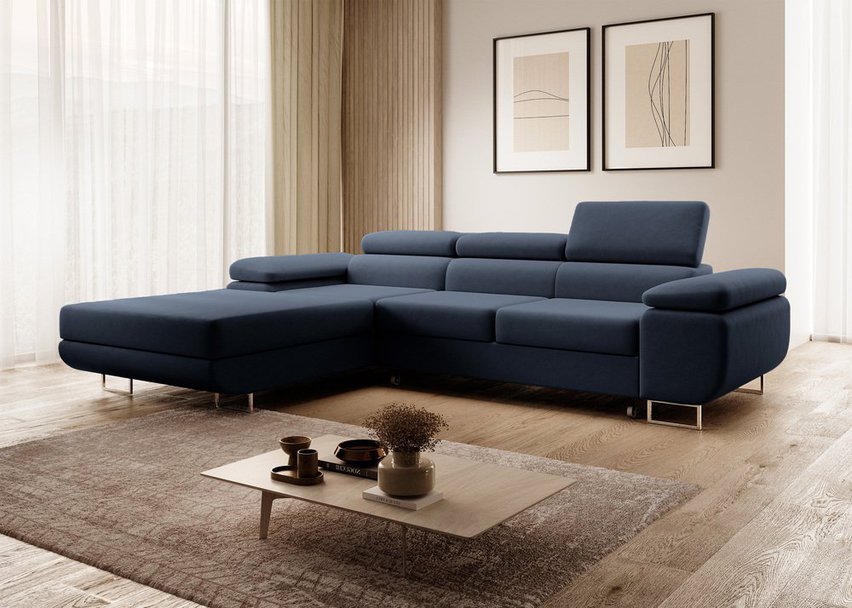 Ganta L-shaped corner sofa with sleeping function with container Castel 79, easy-to-clean velvet, left-hand side