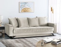 Elanja cream three-seater sofa bed with velvet storage