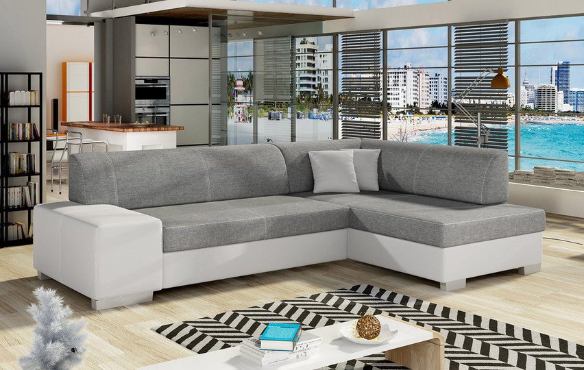 Corner sofa with sleeping function Vicato (Fabric: Sawana 05/ Soft 17, Side: Right, Stitching: White)