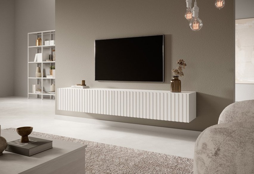 Telire TV cabinet 175 cm White with lamella front