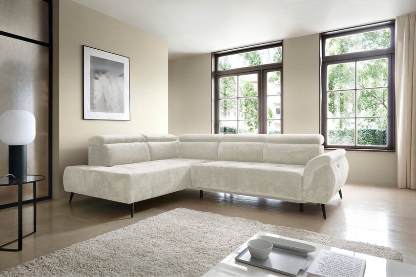 Corner sofa with sleeping function Mamutio L-shaped with side section Aphrodite 01 chenille left side