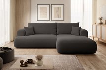 Ovo L-shaped corner sofa with sleeping function with a boucle container