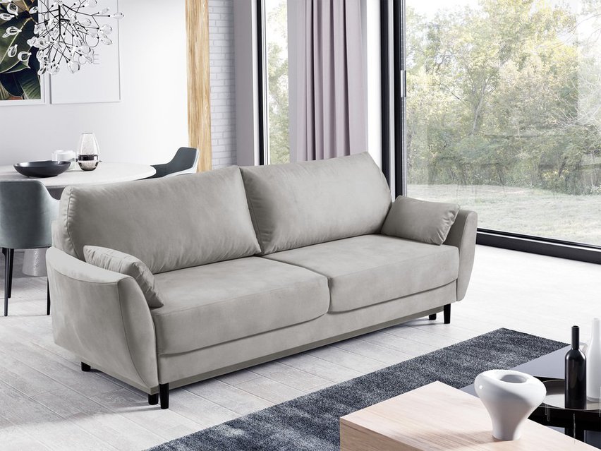 Toivola three-seater sofa with storage, light gray velvet, hydrophobic