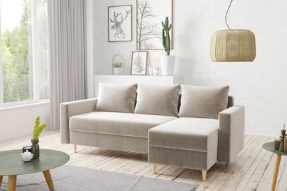 Corner sofa with sleeping function Indeally L-shaped with container universal Paros 02 velour