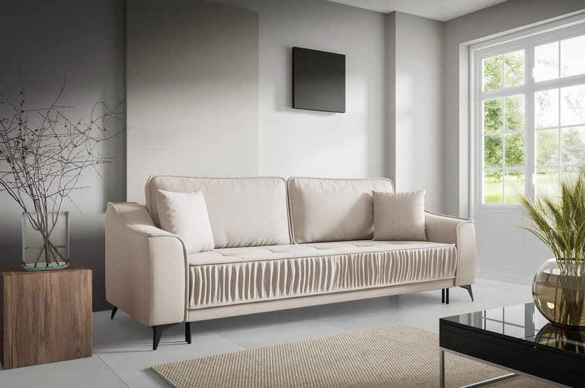 Louisos three-seater sofa bed with storage, light beige, hydrophobic