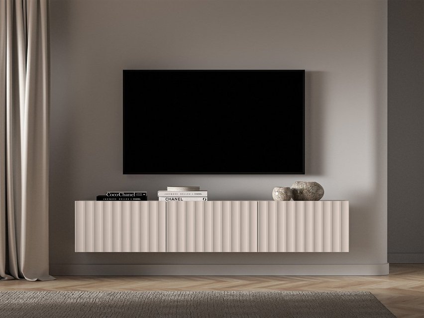 Derriva TV cabinet hanging with grooved fronts 170 cm light beige