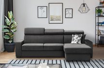 Corner sofa with sleeping function Veidnes L-shaped with adjustable headrests and container universal (Fabric: Kronos 22)