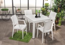 Valries garden set, four-seater table and chairs with armrests, white technorattan