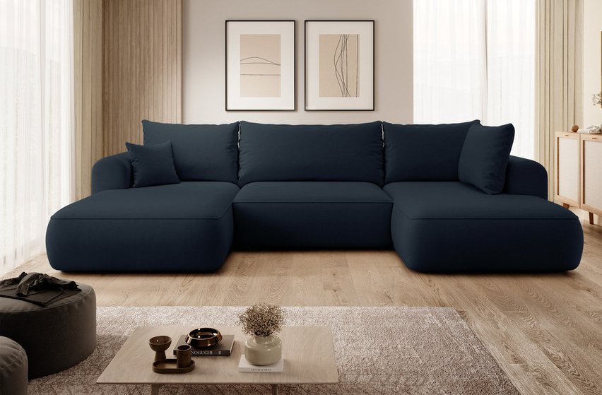 Ovo U-shaped corner sofa with sleeping function with container Castel 79, easy-to-clean velvet, right-hand side