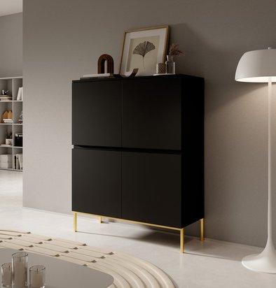 Bemmi high chest of drawers, 100 cm, black with gold legs