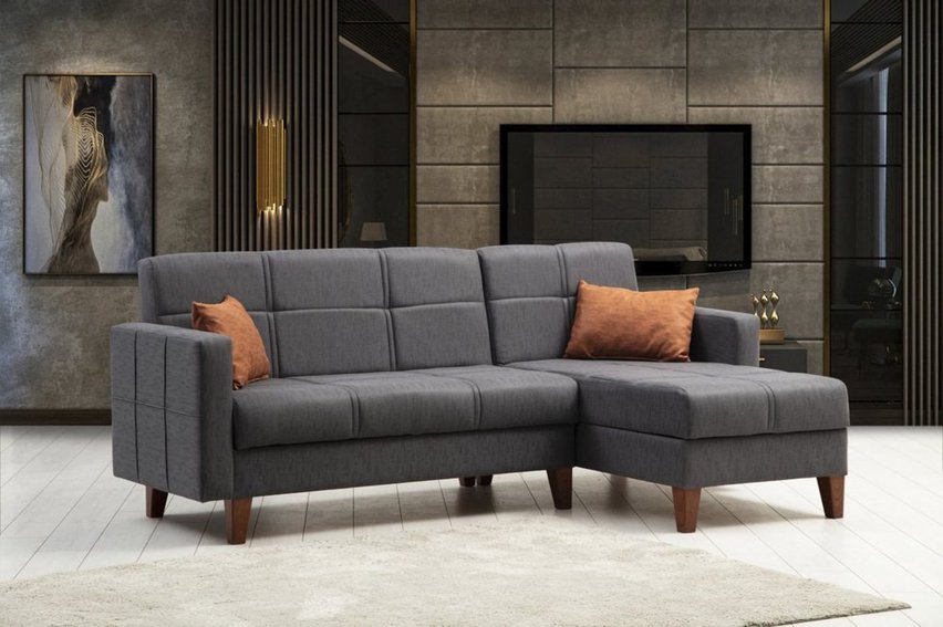 Corner sofa with sleeping function Desizes L-shaped right-hand side dark gray