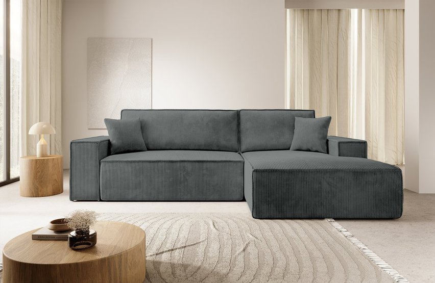 Corner sofa bed Farese New L-shaped with container (Fabric: Poso 60, Side: Right)