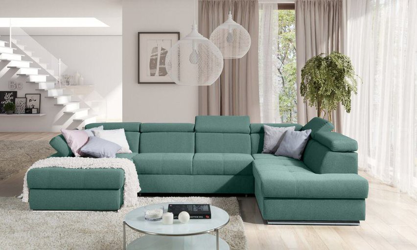 Ararip corner sofa bed 341 cm U-shaped with adjustable headrests (Fabric: Element 20, Side: Right)