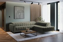 Corner sofa with sleeping function Pessi Castel 39 L-shaped with container and adjustable headrests easy-cleaning velvet right-hand side