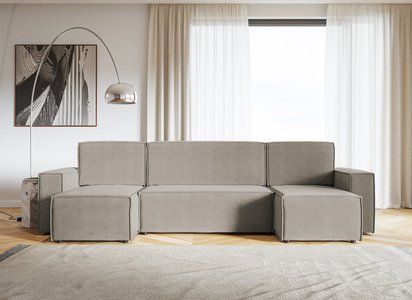 Copertino U-shaped corner sofa with sleeping function with storage, universal, gray-beige, hydrophobic velvet