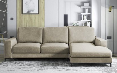Mokpeo corner sofa with sleeping function in hydrophobic fabric beige (Side: Right)