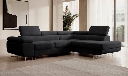 Stevil L-shaped corner sofa with sleeping function with Poso 135 container, right-hand corduroy