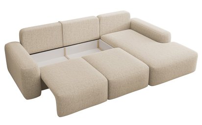 Carnos L-shaped corner sofa with sleeping function with additional lumbar pillows Melody 13 right-hand chenille