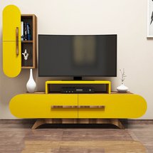 Ovalia TV cabinet 145 cm with yellow front and hanging cabinet