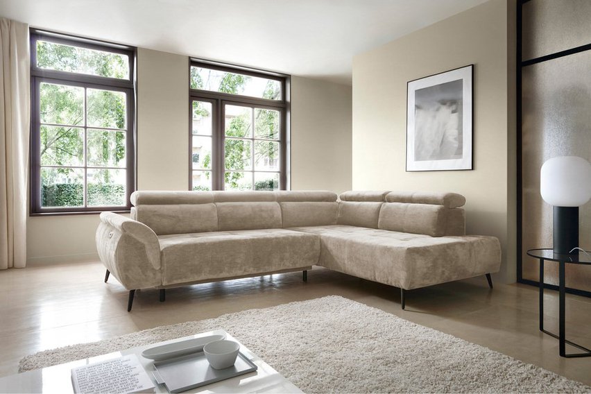 Corner sofa with sleeping function Mamutio L-shaped with side section Aphrodite 03 chenille right side