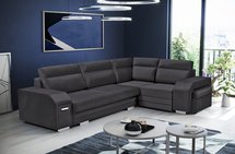 Umill L corner sofa bed with bar and pouffe (Fabric: Monolith 97, Side: Right)